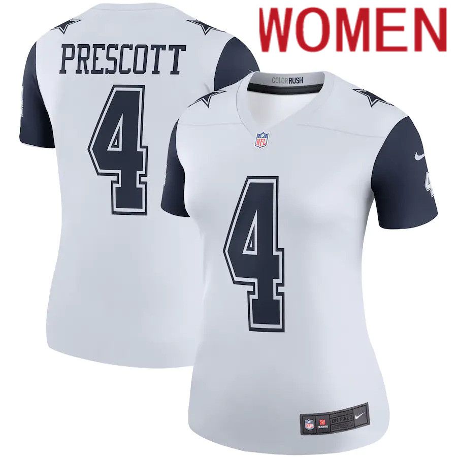Women Dallas Cowboys #4 Dak Prescott Nike White Color Rush Legend Player NFL Jersey->women nfl jersey->Women Jersey